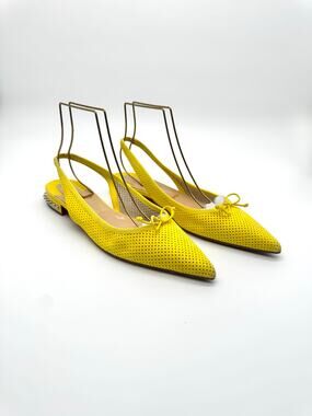Christian Louboutin Hall 20 Yellow Suede Spike Slingback Flats EU 41.5